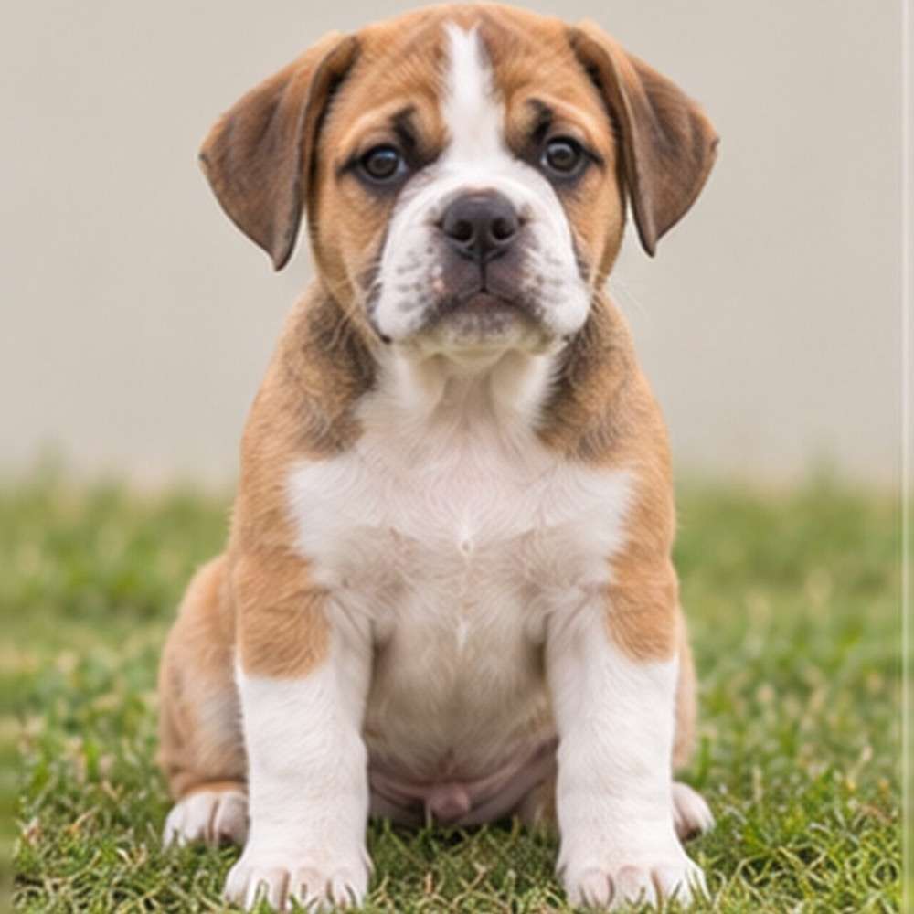 A sturdy dog with a short, brindle coat and alert posture