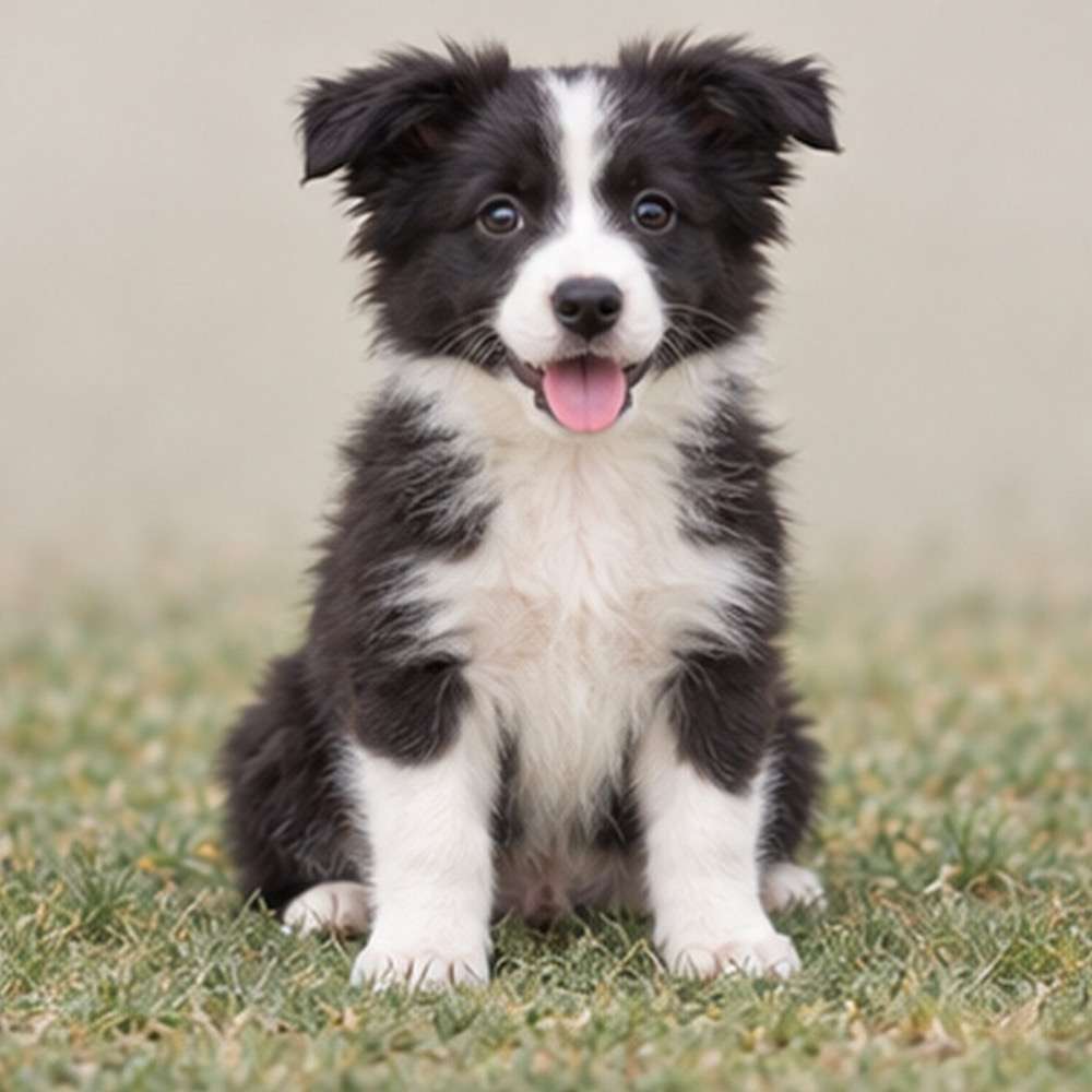 Black and white Border Collie with a shiny coat, sitting attentively