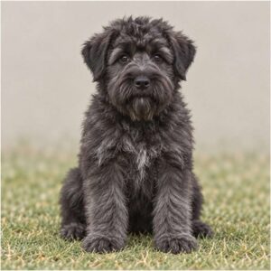 Large, shaggy dog with a brindle coat, standing proudly in a grassy field