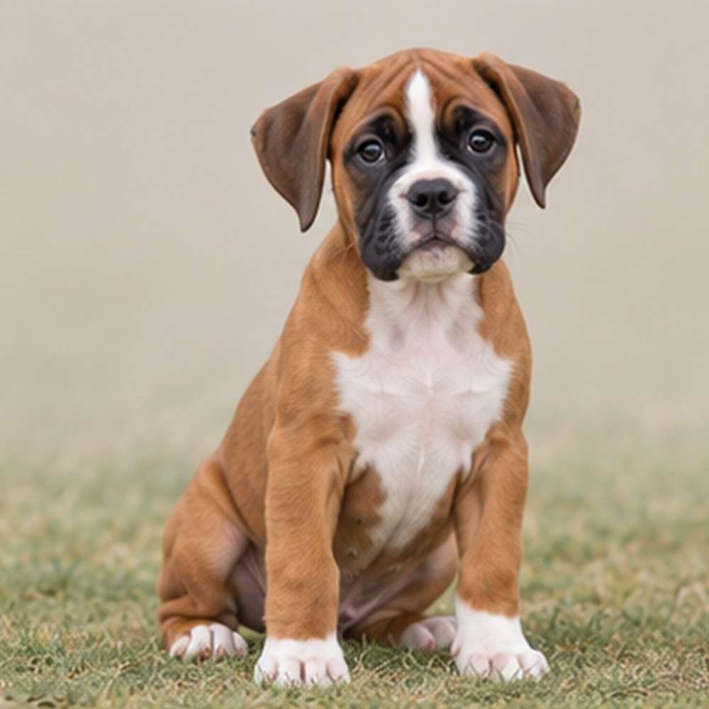 Brindle Boxer with a muscular build, standing proudly and alert