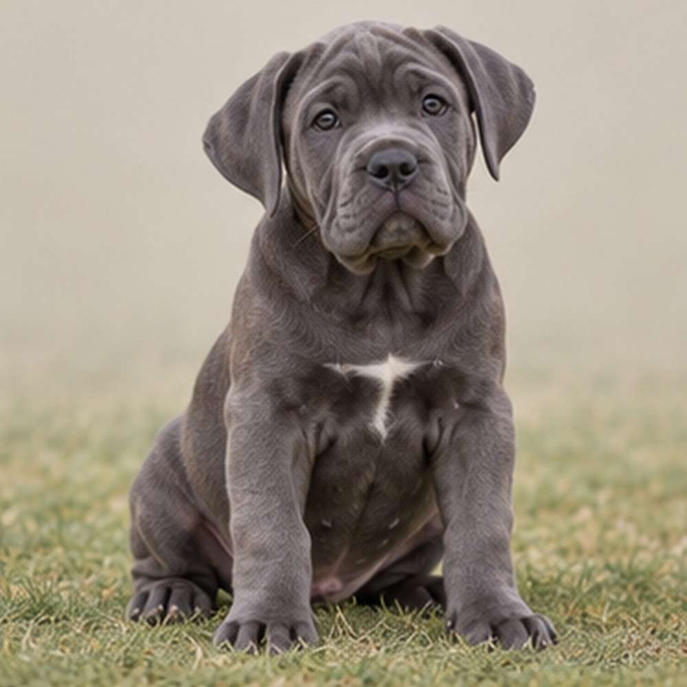 Large, muscular black dog with short coat, standing alert and proud