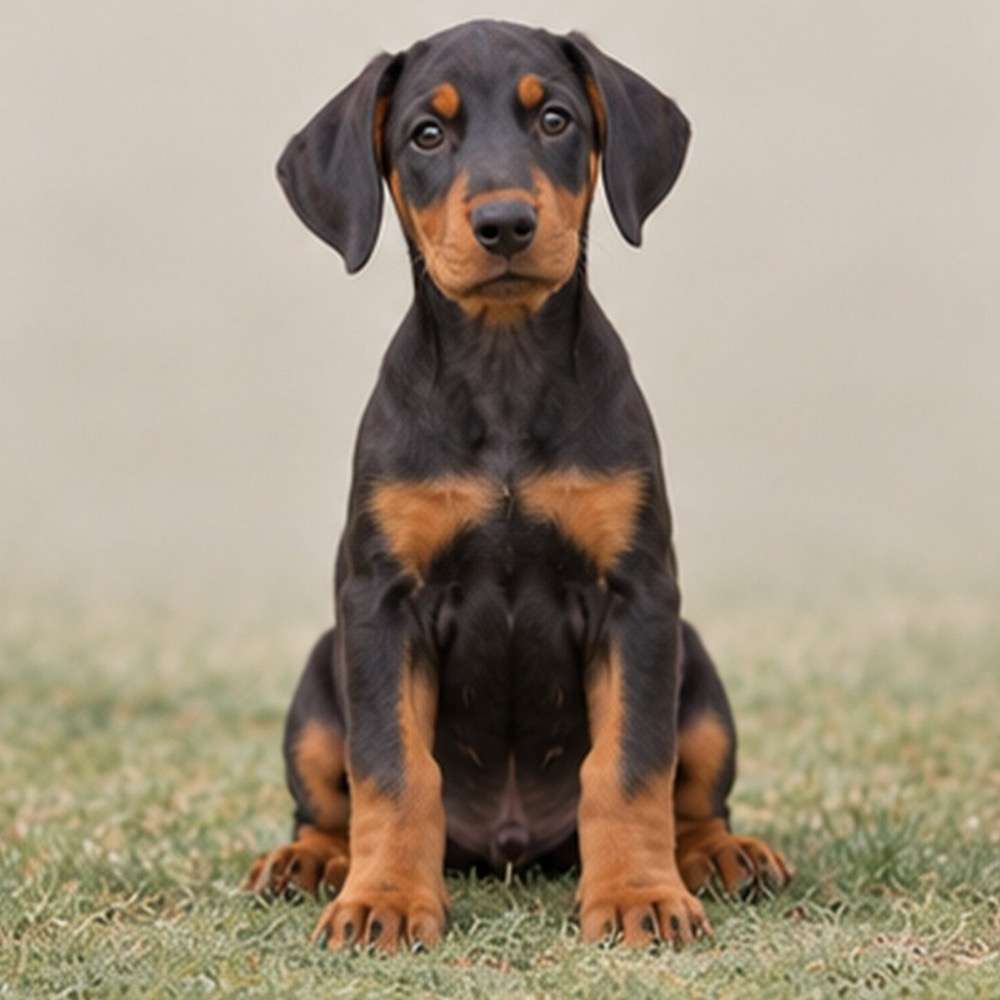 Black and tan Doberman standing confidently with a strong posture