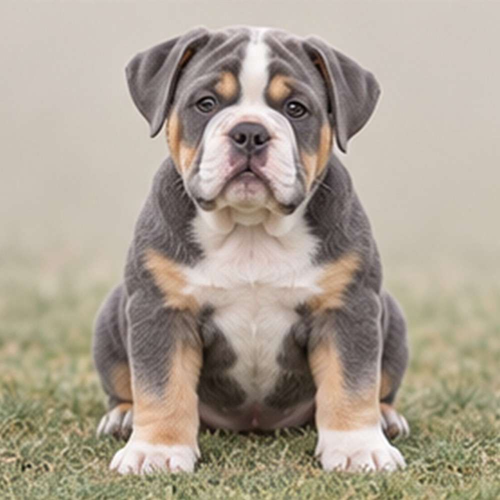 Muscular, stocky dog with a short coat, relaxed posture, and wrinkled face