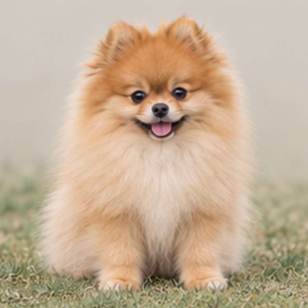 Fluffy orange Pomeranian sitting proudly with bright, expressive eyes