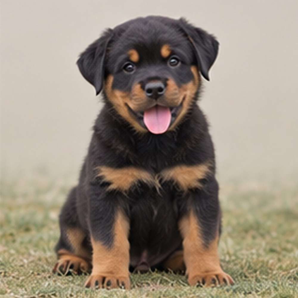 Stocky Rottweiler with a glossy black and tan coat, standing alert