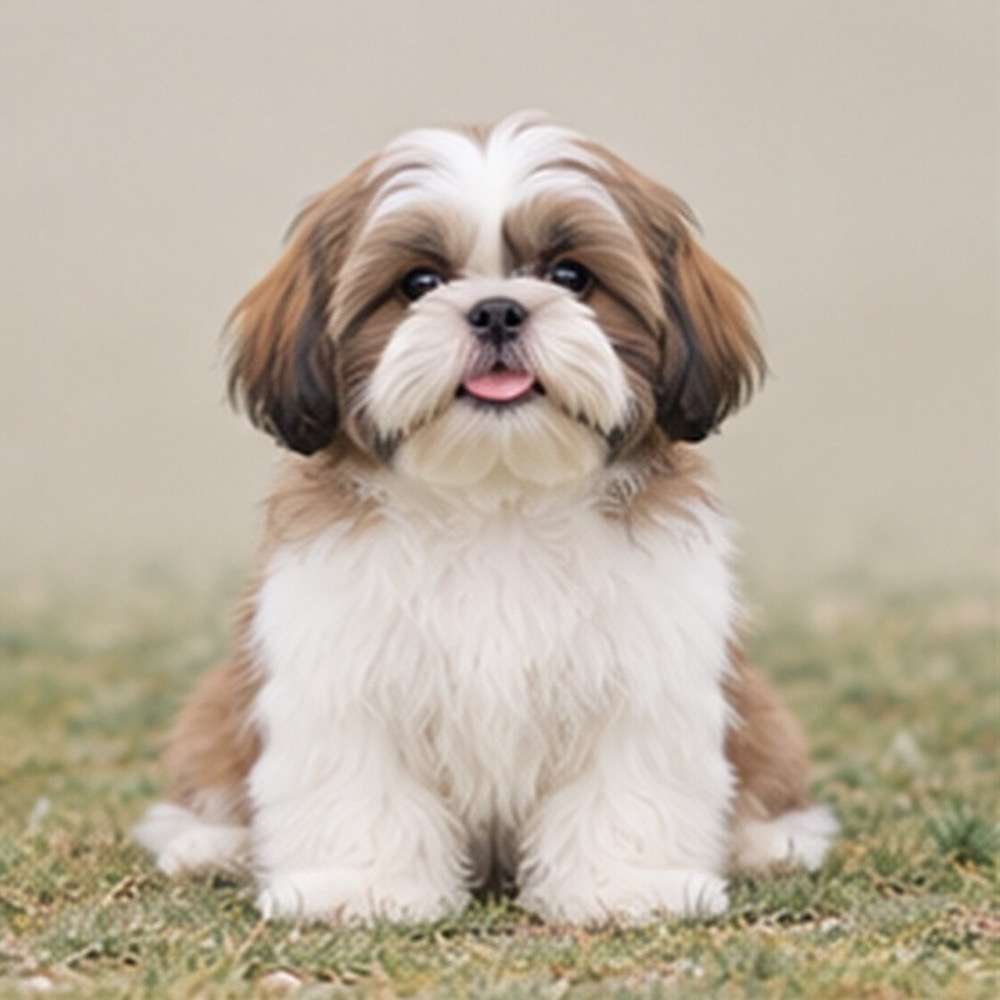 Fluffy Shih Tzu with a long, flowing coat sitting proudly, looking alert