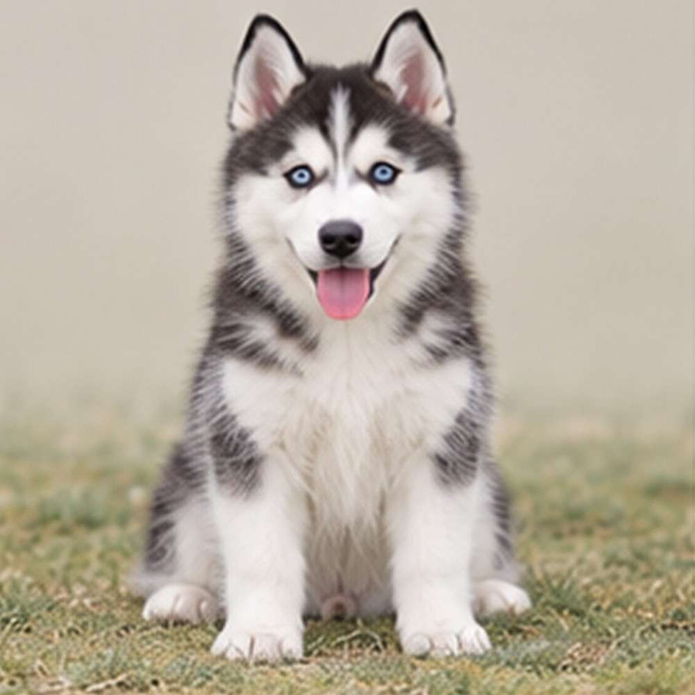 Striking Siberian Husky with thick gray and white coat, standing proudly