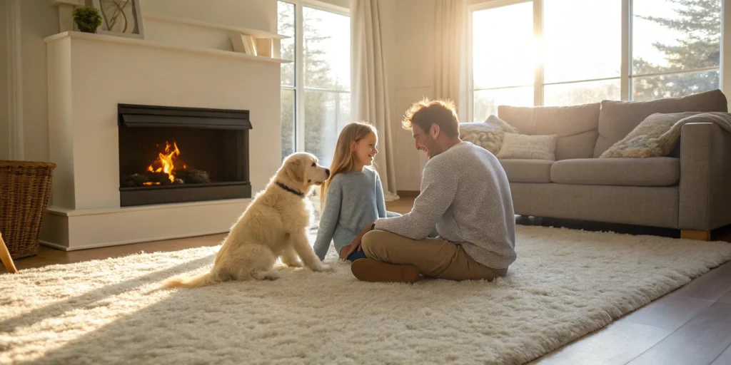 Father and daughter with the best puppy for their family lifestyle.