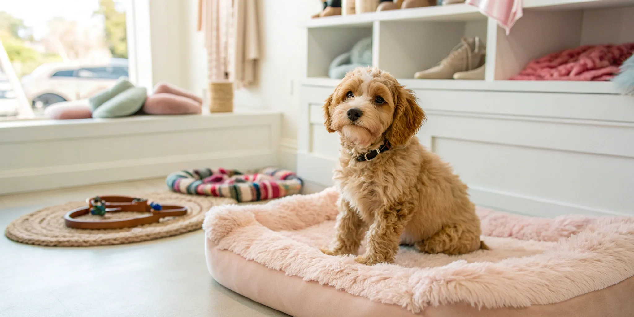 A healthy Cavapoo puppy in a clean boutique, a safe place where to buy Cavapoo puppies.