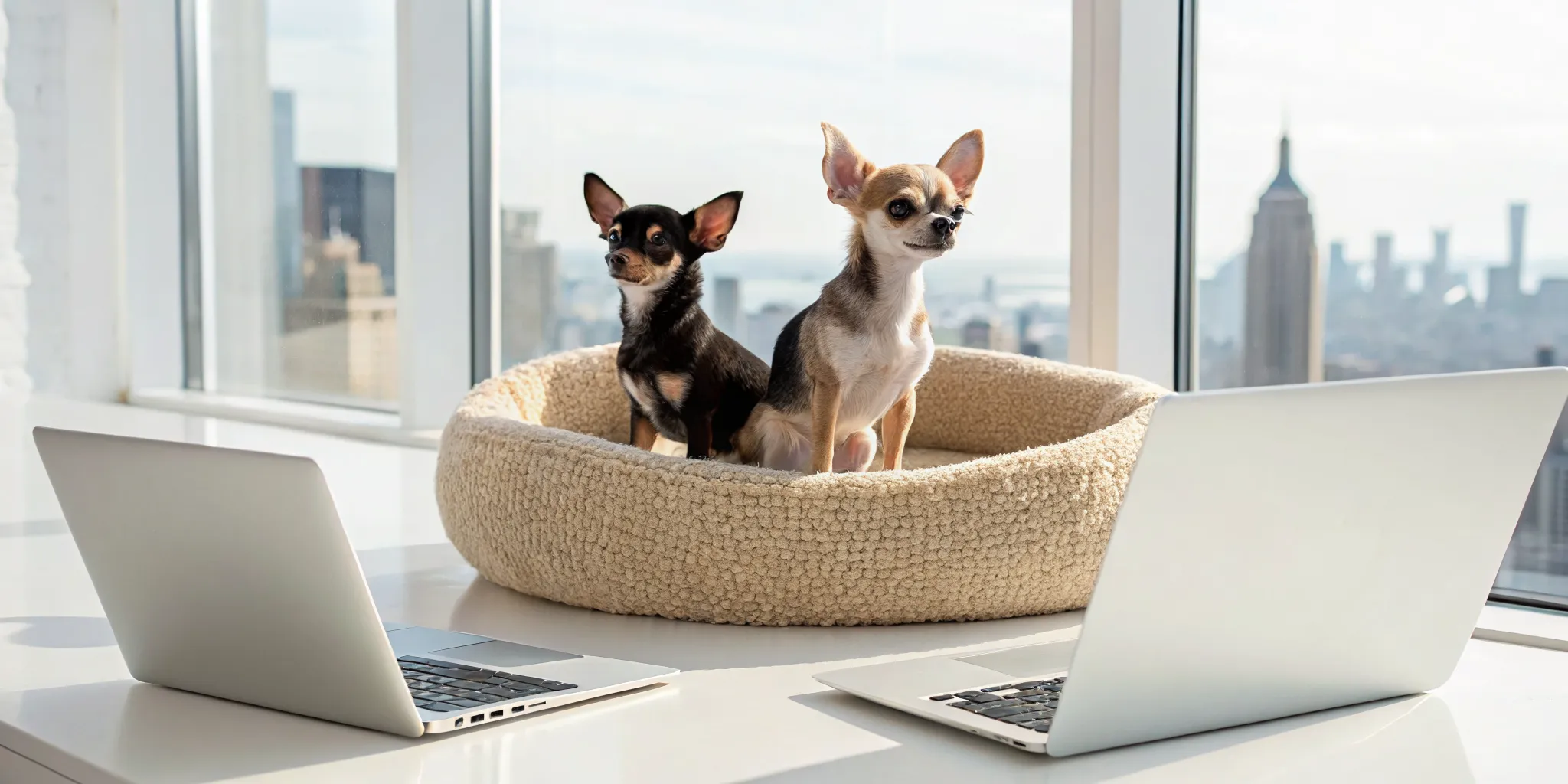 Chihuahua puppies for sale in New York resting in a cozy dog bed.