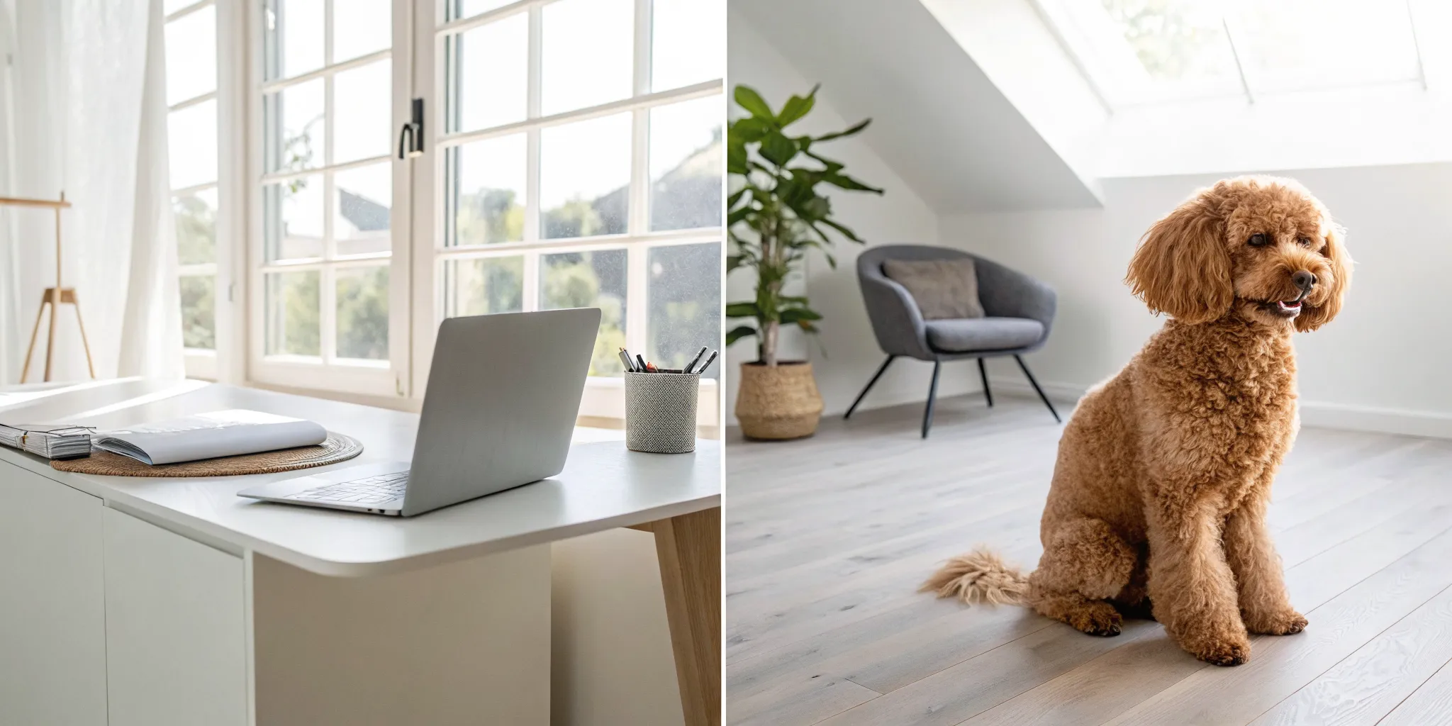 A toy poodle sits in a home as its owner considers the pros and cons of the breed.