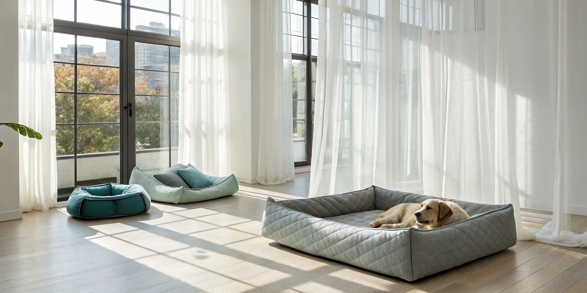 Dog relaxing on a cooling bed for summer comfort.