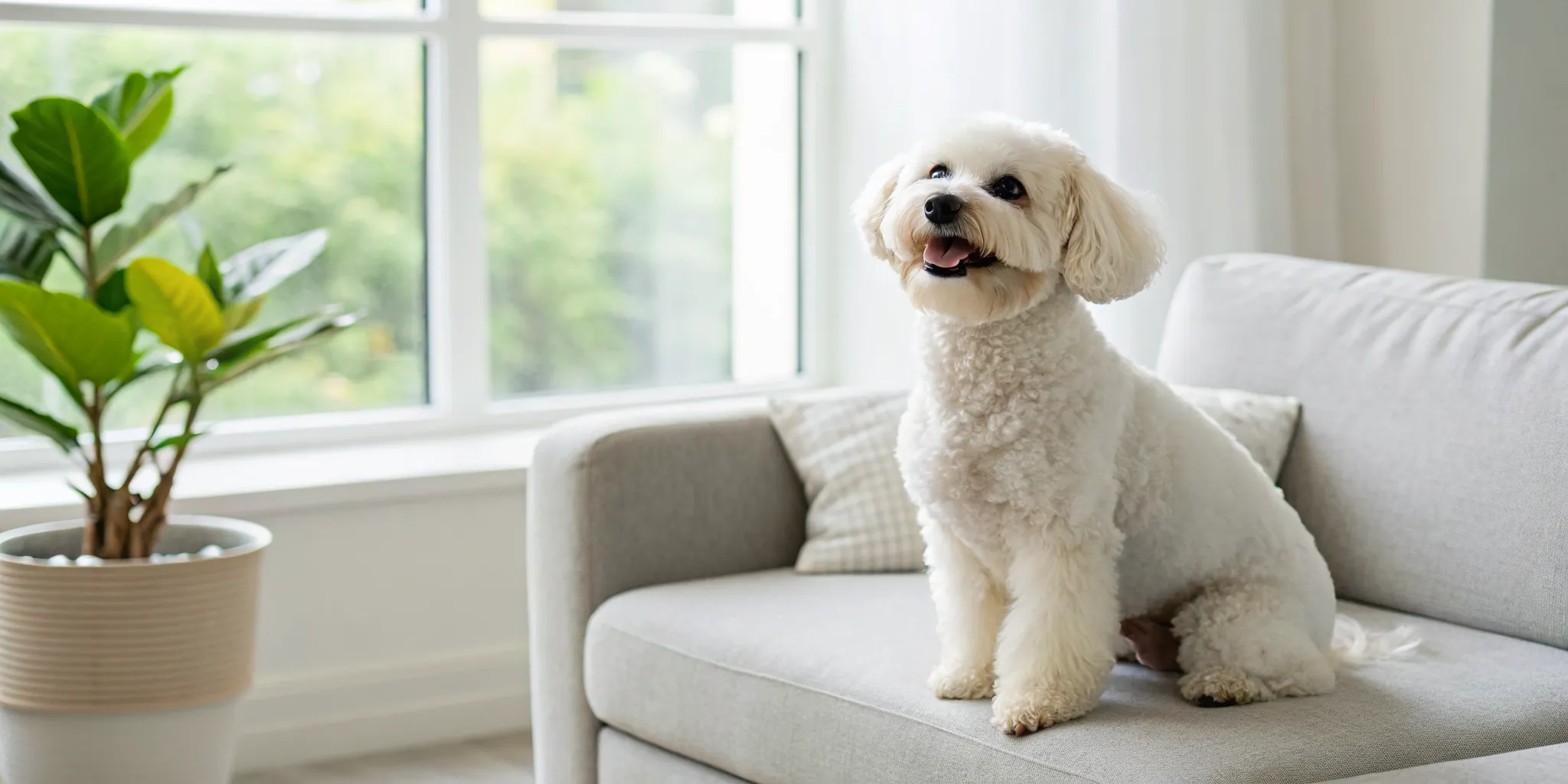 A happy Bichon Frise dog showing its cheerful temperament and playful personality.