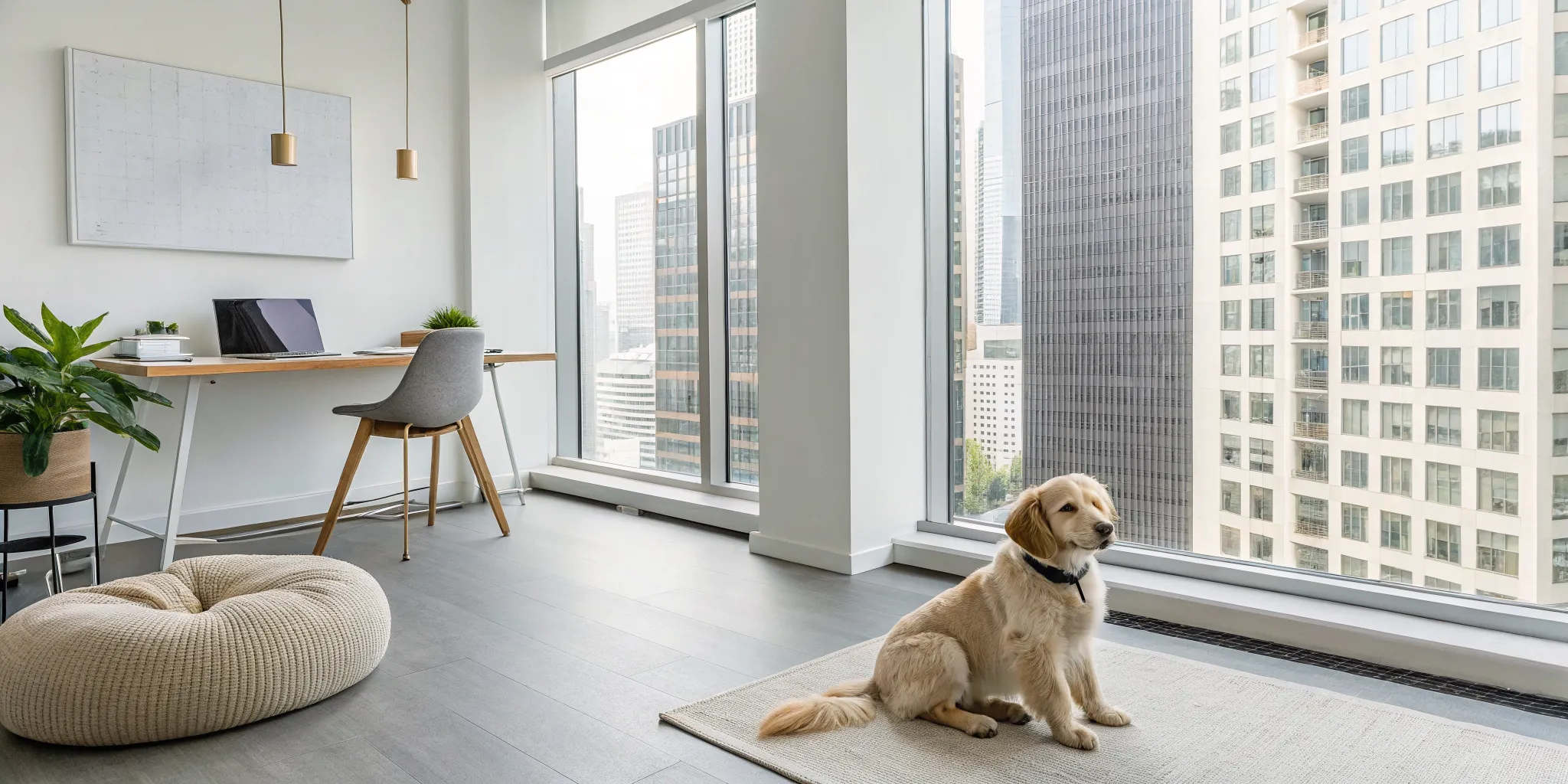 A puppy in a home office, brought home with help from puppy financing near me.