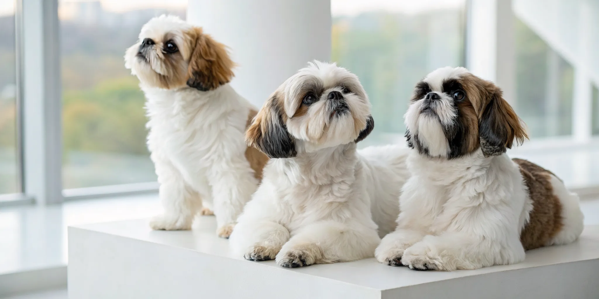 Three fluffy Shih Tzu puppies for sale in New Jersey.