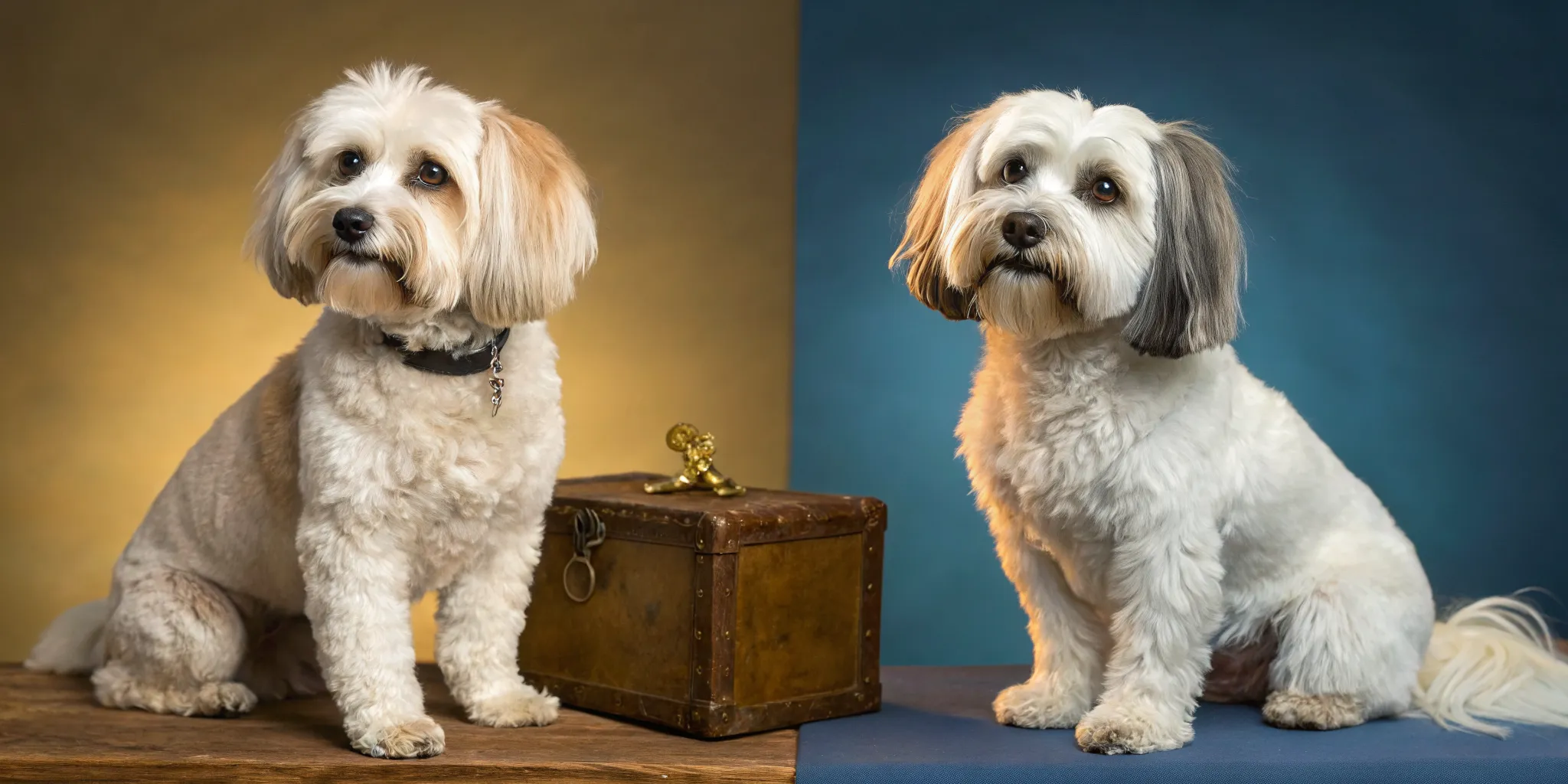 Two Havanese dogs with a friendly personality and calm temperament.